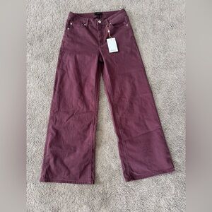 QUINCE Maroon Wide Leg High Waist Jeans Pants Size 27 NWT Cotton
